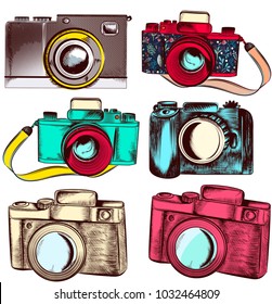 Collection of vector hipster cameras