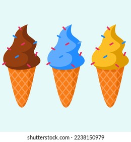 Collection of vector ice cream cartoon illustrations with various flavors