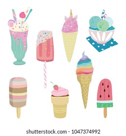 Collection of vector ice cream illustrations isolated on white