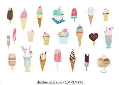 Collection of vector ice cream illustrations isolated on white