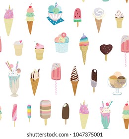 Collection of vector ice cream illustrations seamless pattern