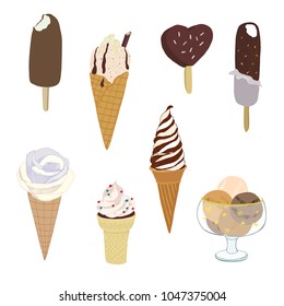 Collection of vector ice cream illustrations isolated on white