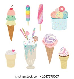 Collection of vector ice cream illustrations isolated on white