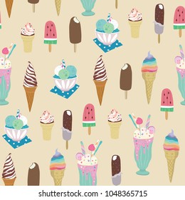 Collection of vector ice cream illustrations seamless pattern