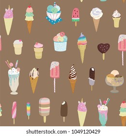 Collection of vector ice cream illustrations seamless pattern