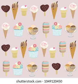 Collection of vector ice cream illustrations seamless pattern