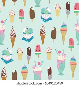 Collection of vector ice cream illustrations seamless pattern