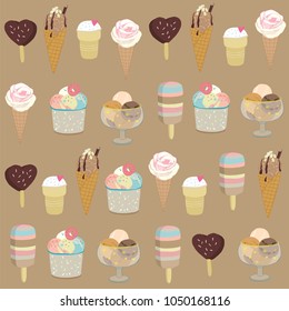 Collection of vector ice cream illustrations seamless pattern