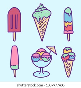 Collection of vector ice cream illustrations drawn by hand isolated on background - Vector