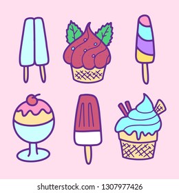 Collection of vector ice cream illustrations drawn by hand isolated on background - Vector