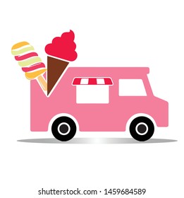 Collection of vector ice cream illustrations drawn by hand isolated on background with car
