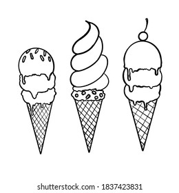 Collection of vector ice cream illustrations drawn by hand isolated on background - Vector