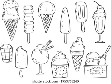Collection of vector ice cream illustrations drawn by hand isolated on background - Vector