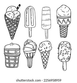 Collection of vector ice cream illustrations isolated on white