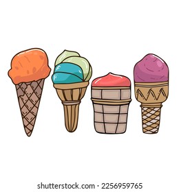 Collection of vector ice cream illustrations isolated on white