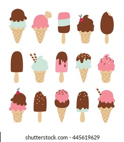 Collection of vector ice cream illustrations isolated on white. Cute ice cream. 