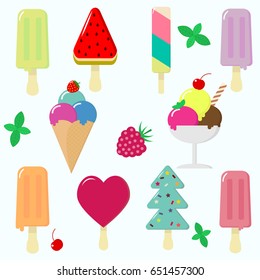 Collection of vector ice cream illustrations on white background./Vector ice cream set.