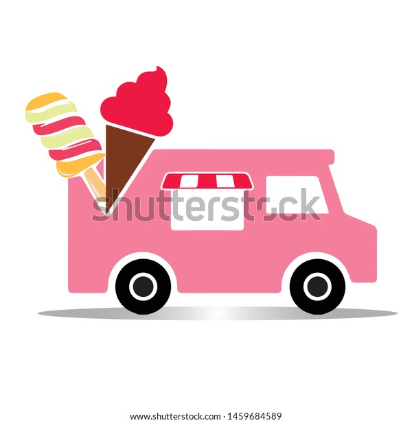 Collection of vector ice cream\
illustrations drawn by hand isolated on background with\
car