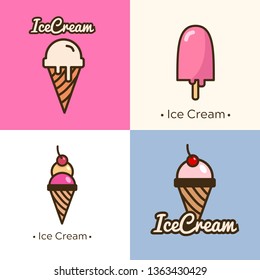 Collection of vector ice cream logo. Simple tasty illustration of gelateria logotype for shop or product