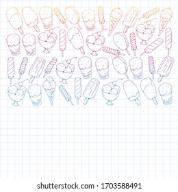 Collection of vector ice creams. Pattern for banners, posters