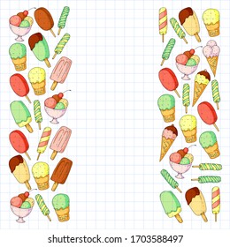 Collection of vector ice creams. Pattern for banners, posters