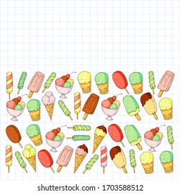 Collection of vector ice creams. Pattern for banners, posters