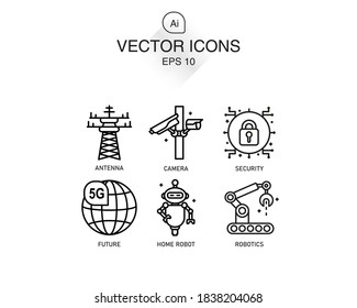 Collection vector icon such as antenna, 5g, robot. Wireless communication. Global communication network concept.