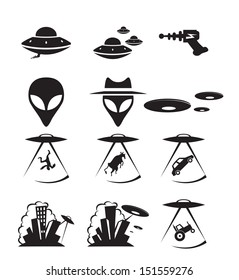 Collection Of Vector Icons About Alien Invasion