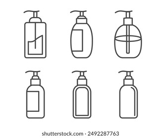 Collection vector icons of beauty, cosmetics and care. Bottle, jar, shower gel, face cream, body lotion, spray, ointment, paste.