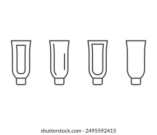 Collection vector icons of beauty, cosmetics and care. Bottle, jar, shower gel, face cream, body lotion, spray, ointment, paste.