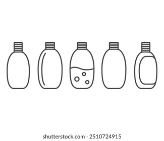 Collection vector icons of beauty, cosmetics and care. Bottle, jar, shower gel, face cream, body lotion, spray, ointment, paste.