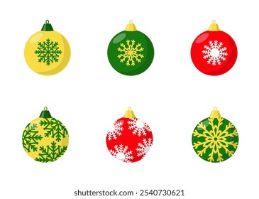 Collection of vector icons of Christmas balls decorated with snowflakes