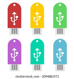 Colección de iconos vectoriales para la unidad flash del equipo. Flash drive, tarjeta de memoria, disco. Iconos vectores. Estilo plano. Juego de iconos.