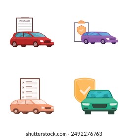 Kollektion von Vektor-Icons, die Kfz-Versicherungs-, Sicherheits- und Sicherheitskonzepte darstellen