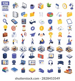Collection of vector icons depicting various human activities and symbols in bright colors
