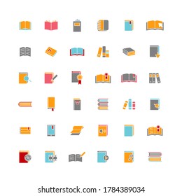 Colección de iconos vectoriales. Iconos de libro de colores diferentes.