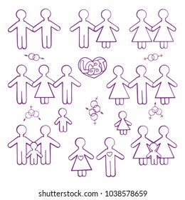 Collection of vector icons different types of familie, LGBT families 