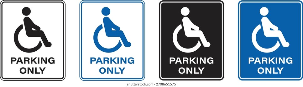 Collection of vector icons of disabled parking, accessibility and access signs. flat black and blue vector icon for applications and printing. Disabled person vector icon isolated. Vector illustration