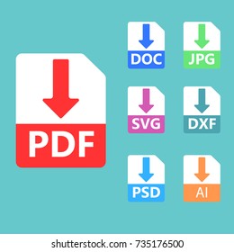 Collection of vector icons. Download signs. PDF, SVG, DOC, JPG PSD file formats