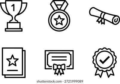 Una colección de iconos vectoriales con símbolos de logros en estilo silueta, perfecto para premios y diseños de reconocimiento