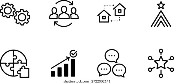 Una colección de iconos vectoriales con símbolos de negocios y comunicación en el diseño de siluetas para varios usos
