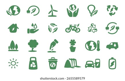 A collection of vector icons featuring ecological concepts.