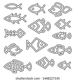 Collection of vector icons with fish. Vector fish in the style of icons. Line art. Flat line style.
