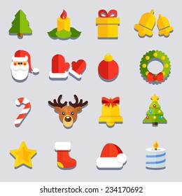 Collection of vector icons for flat Christmas decoration festive sites