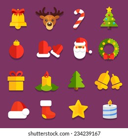 Collection of vector icons for flat Christmas decoration festive sites