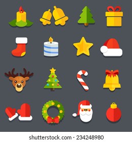 Collection of vector icons for flat Christmas decoration festive sites