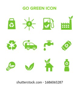 A collection of vector icons from the go green campaign movement. Suitable for design elements of the movement to preserve nature, reduce pollution and renewable energy. Go green campaign symbol