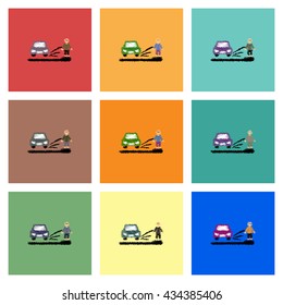 Collection of vector icons and illustration car and man silhouette