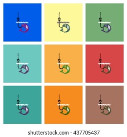 Collection of vector icons and illustration fish on hook