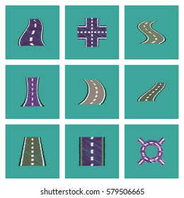 Collection of vector icons and illustration highway silhouette